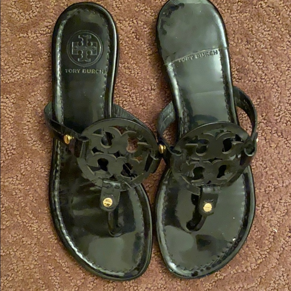 Tory Burch Miller sandal, black patent leather